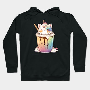 Kawaii Cat Drinks Boba Bubble Tea Anime Cute Animals drinking boba Hoodie